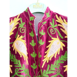 SHYAM EXPORT Hand Embroidered Knitted Velvet Blazer <b>Mandarin</b> <b>Collar</b> Floral Pattern Winter Autumn Women's <b>Jacket</b> Full Sleeve - Product Image 2