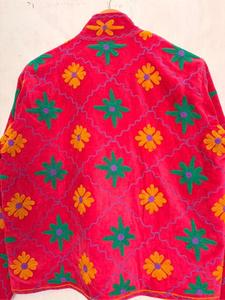 เสื้อแจ็คเก็ตผ้ากำมะหยี่สีชมพูปักลายซูซานีสำหรับผู้หญิง  ลายดอกไม้ แขนยาว คอตั้ง ทำมือ สไตล์โบโฮ เสื้อโค้ทฤดูหนาว - Product Image 6