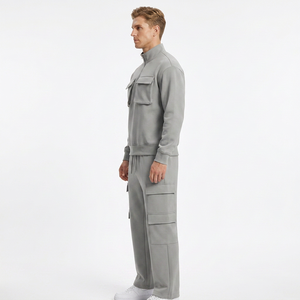 Conjunto de Chándal Cargo Unisex Personalizado con Cremallera de Cuarto, Bolsillos Utilitarios, Ropa Urbana al por Mayor, Fabricante de Prendas B2B - Product Image 4