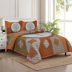 Parure de lit artisanale en coton imprimé à la main motif floral anti-acariens 3 pièces pour la maison - Product Image 3