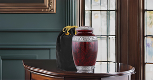 Red Aluminum Cremation Urn Decorative <b>Memorial</b> <b>Keepsake</b> Cylindrical Metal Urn for Adult Ashes - Product Image 4
