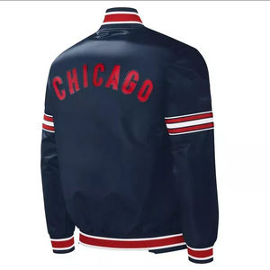 Chaqueta Bomber de Satén Azul Marino con Logotipo de Equipo de Béisbol, Chaqueta Ligera Estilo Universitario - Product Image 2