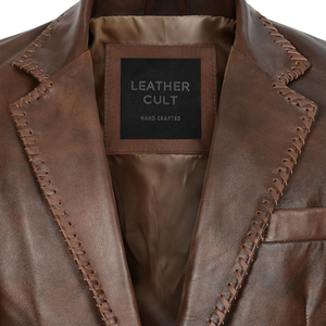Blazer de Cuero Genuino Marrón Vintage para Hombre, Corte Entallado, Chaqueta Formal - Product Image 5