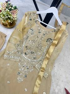 Conjunto Formal de Shalwar Qameez de Organza Bordada, Estilo A-Line, Largo hasta el Suelo, para Mujer, Ropa de Fiesta - Product Image 5