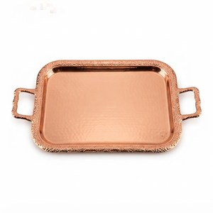 Luxury Hammered Copper <b>Tray</b> with Brass Finish Handmade <b>Serving</b> Platter for Wedding <b>Party</b> Home Hotel Kitchen Decor - Product Image 1