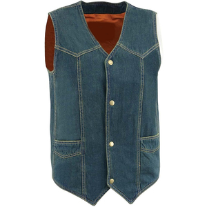 Samroz Sports Men's BlueClassic Genuine Leather Western Style <b>Cowboy</b> Biker <b>Vest</b> with V-neck Snap Button Closure Winter Outerwear - Product Image 1