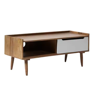 ตู้เก็บของทีวีในห้องนั่งเล่นโต๊ะกลางกาแฟและโต๊ะกาแฟพร้อมพื้นที่เก็บของจากไม้สัก - Product Image 6