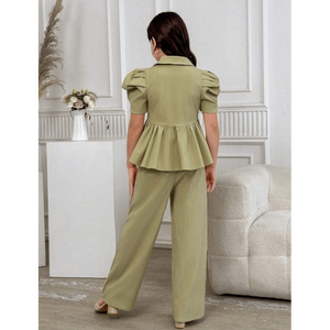 Girls Sage Green Peplum <b>Blazer</b> & Wide Leg Trouser <b>Set</b> Formal Chic Coord Contemporary Occasion Wear - Product Image 3