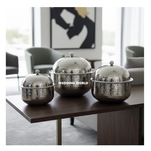Ensemble de trois récipients à fondue en acier inoxydable martelé, ustensiles de table, chauffe-plats isolés en métal pour table - Product Image 1