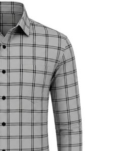 Camisa de Franela Personalizada para Hombre, a Cuadros Grises y Negros, Formal, Casual, de Manga Larga, con Botones, de Algodón, para Oficina - Product Image 4