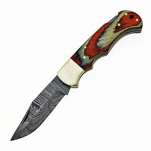 Cuchillo Plegable Clásico EDC de Acero de Damasco Hecho a Mano con Punta Recta y Bloqueo de Seguridad, Mango de Madera, Venta al por Mayor, Marca Privada - Product Image 6