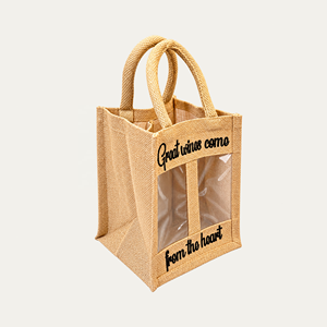Premium Fashion Jute Wine <b>Bottle</b> <b>Gift</b> <b>Bag</b> with Clear PVC Window Reusable Eco Friendly Carrier for <b>Gift</b> Packaging Retail - Product Image 1