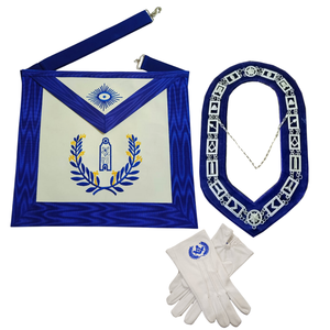 Freemason Apron Collar <b>Gloves</b> Set Embroidered Blue White Masonic Regalia Junior Warden Officer Set - Product Image 1