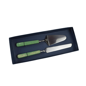Elegant Stainless Steel Cake Server 3 pcs Set with White and Green Resin Handle Handmade Cake server <b>Tool</b> With box - Product Image 3