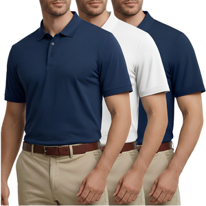Polo à manches courtes pour homme, couleur unie, respirant, en coton tricoté, vêtement décontracté, coupe classique - Product Image 3