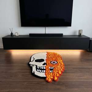 Alfombra Moderna de Lana Tejida a Mano con Diseño Geométrico Único de Calavera y Llama, Antideslizante, de Pelo Medio, para Sala de Estar, Dormitorio y Hogar - Product Image 3