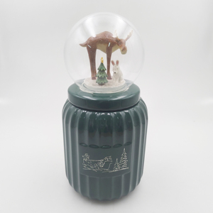 Wholesale Ceramic Christmas Snow Globe Shape Candy <b>Jar</b>, Red Glazed Holiday Decorative <b>Cookie</b> Canister - Product Image 6