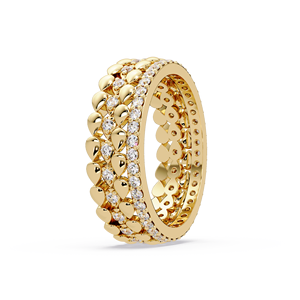 Anillo de Eternidad Ancho de Oro Puro de 14K Personalizado con Diamantes para Mujer, Anillos de Lujo con Diamantes Redondos Cultivados en Laboratorio y Marquesa Floral para Hombre y Mujer - Product Image 3
