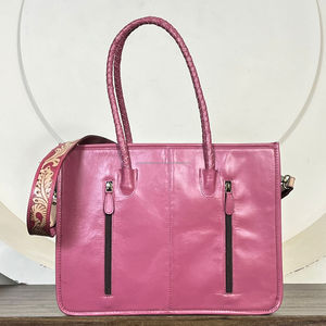 กระเป๋าถือหนังแท้ลายเทอร์ควอยซ์แบบสั่งทำขายส่งสำหรับผู้หญิง พร้อมสายสะพายหนังวัวแท้และหูหิ้วด้านบน - Product Image 6