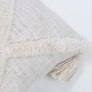 Housse de coussin rectangulaire en coton 100% avec texture brodée, rayures ivoire, franges, style bohème, pour canapé, décoration intérieure, fermeture éclair - Product Image 6