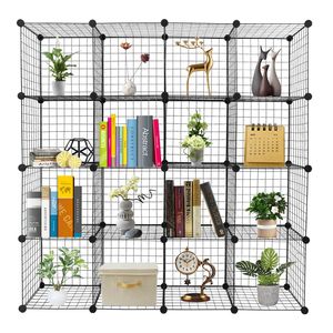 16-Cube Modular Cubbies Multifunction Metal <b>Grid</b> <b>Wire</b> Storage Unit Origami Bookcases & Bookshelves Organizer - Product Image 1