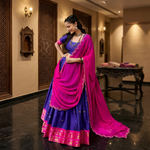 Ensemble Lehenga Choli en soie violette et rose, tenue traditionnelle indienne pour mariage, tenue ethnique pour femme, longueur au sol - Product Image 1