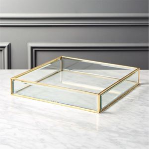 Nordic Glass <b>Mirror</b> Tray Gold Finish Jewelry Cosmetic Organizer Tray Wholesale Decorative Serving Tray For Hotel Wedding Decor - Product Image 1