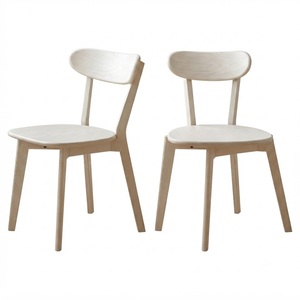 Chaises de salle à manger en chêne massif, lot de 2, chaises de cuisine modernes avec dossier incurvé pour salle à manger, salon, blanc crème - Product Image 1
