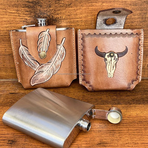 Petaca de cuero artesanal personalizada, Petaca de cuero genuino pintada a mano occidental con soporte de lazo para cinturón, cubierta de Petaca de piel de vaca - Product Image 6