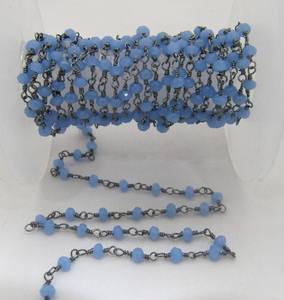 Blue Chalcedony Rondelle 6mm Hydro Quartz Faceted Beaded <b>Rosary</b> Chain - Product Image 5