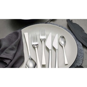 Usine en gros personnalisé métal simplicité poignée en acier inoxydable argent miroir poli couleur Logo hôtel mariage ensemble de couverts - Product Image 1