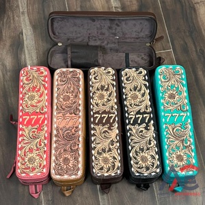 Étui à cosmétiques en cuir floral artisanal 777 Lucky Design, style élégant, fermeture éclair, portable, pour lisseur et fer à boucler - Product Image 1