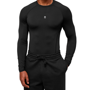 Chemise de compression à manches longues pour homme, coupe ajustée, anti-transpiration, pour entraînement, gym, sport, sous-vêtement technique, noir - Product Image 5