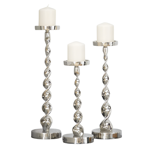 Support de bougie unique pour la décoration de la maison, finition couleur argent brillant, porte-bougie torsadé en aluminium moulé, fait main, personnalisé S/3 - Product Image 2