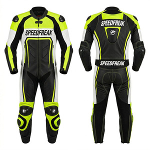Speedfreak Men's Full Leather Motorcycle Racing Suit <b>One</b>-Piece <b>Black</b> Lime Green Breathable <b>All</b> Seasons - Product Image 2