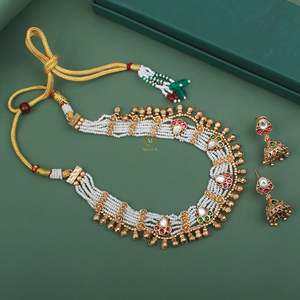 Antique Gold Plated Designer Necklace Set with Earrings for Women - Product Image 3