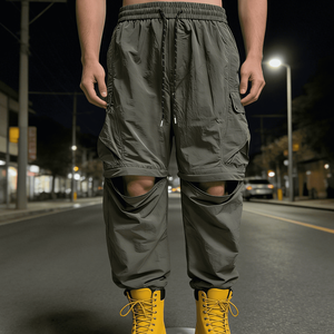 Pantalones de Nylon Personalizados de Alta Calidad, Cortavientos, Desmontables, con Cierre, Convertibles, para Hombre - Product Image 3
