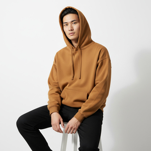 เสื้อฮู้ดพิมพ์ลายโลโก้แบบพัฟฟ์ สวมใส่สบาย ทรงหลวม ผ้าคอตตอนลูปแบ็ค ไหล่ตก มีกระเป๋าจิงโจ้ สไตล์สตรีทแวร์ ลดราคา - Product Image 3