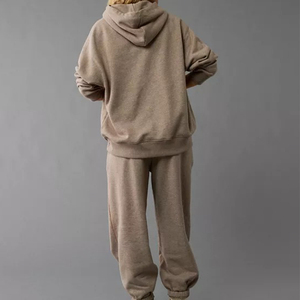 Sweat-shirt à capuche surdimensionné pour femme, marron uni, mélange de coton, tricoté, manches longues, vêtements décontractés d'automne - Product Image 4