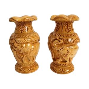 Vase en bois sculpté en forme d'éléphant, design traditionnel, décoration artisanale pour les étagères, les tables, les armoires et les consoles du salon - Product Image 1
