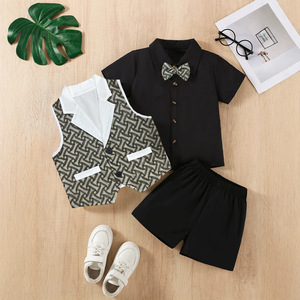 Completo Gilet con Paillettes per Bambini, Set Tre Pezzi Stile Britannico con Camicia a Maniche Corte e Pantaloncini, per Spettacoli e Cerimonie - Product Image 4