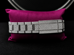Montre de luxe en acier inoxydable avec pavé de diamants Moissanite VVS, analogique à quartz pour homme, boîtier rond, bracelet argenté - Product Image 2
