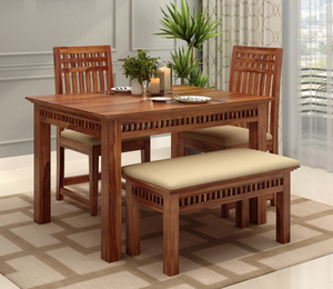Juego de Comedor de Madera Maciza de Sheesham de Alta Calidad Estilo Europeo, Diseño Moderno y Compacto para 4 Personas con Banco, India - Product Image 1