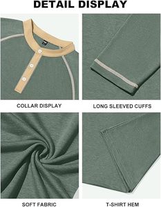 Men's Long Sleeve <b>Henley</b> T-Shirt Raglan Sleeve Contrast Trim Knitted Casual Solid Color O-Neck Regular Fit Eco-Friendly - Product Image 6