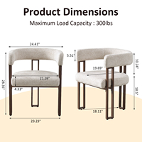 Ensemble de 2 chaises de salle à manger modernes rembourrées avec dossier ouvert incurvé et pieds en métal beige pour cuisine, salle à manger et restaurant