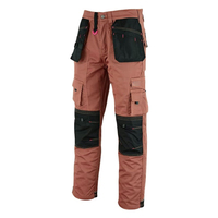 Pantalones de Trabajo para Hombre, Resistentes, de Poliéster, con Múltiples Bolsillos, Color Marrón Rojizo con Refuerzos Negros