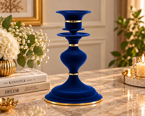 Portavelas de terciopelo azul premium con detalles dorados para decoración del hogar y decoración de mesa, perfecto para la decoración del hogar y la mesa de comedor. - Product Image 2
