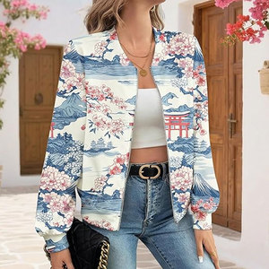 New Design <b>Womens</b> Woven Floral Print Lightweight Bomber <b>Jacket</b> Custom Wholesale Outerwear Custom Colors Sizes OEM Service - Product Image 6