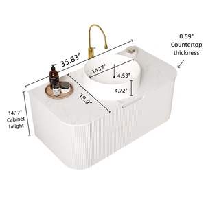 DINA 36 \ "lavabo da bagno a parete con bordi curvi flottanti a strisce cassetto portaoggetti Pre-assemblato lavabo da bagno - Product Image 5