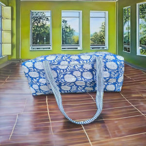 Bolsa de Viaje de Algodón Duradera, de Lujo, Única y Hecha a Mano, Estilo Weekender, Deportiva, con Estampado a Bloques, Acolchada a Máquina, Espaciosa y Ligera - Product Image 3